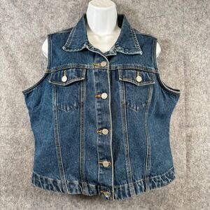 Vtg Y2K No Boundaries Denim Vest Juniors Womens XL Trucker Grunge Country